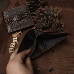 Cool Coffee Leather Billfold Crocodile Pattern Vertical Leather Mens Small Wallet For Men