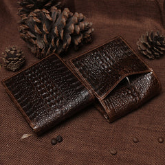 Cool Coffee Leather Billfold Crocodile Pattern Leather Mens Small Wallet For Men
