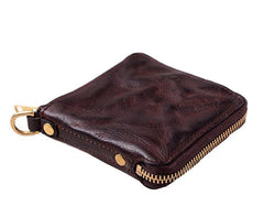 Cool Black Leather Mens billfold Biker Chain Wallet Coffee Bifold Zipper Biker Chain Wallet For Men - iwalletsmen