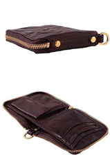 Cool Black Leather Mens billfold Biker Chain Wallet Coffee Bifold Zipper Biker Chain Wallet For Men - iwalletsmen