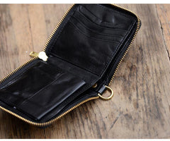 Cool Black Leather Mens billfold Biker Chain Wallet Coffee Bifold Zipper Biker Chain Wallet For Men - iwalletsmen