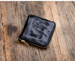 Cool Black Leather Mens billfold Biker Chain Wallet Coffee Bifold Zipper Biker Chain Wallet For Men - iwalletsmen