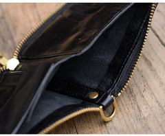 Cool Black Leather Mens billfold Biker Chain Wallet Coffee Bifold Zipper Biker Chain Wallet For Men - iwalletsmen