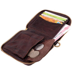 Cool Black Leather Mens billfold Biker Chain Wallet Coffee Bifold Zipper Biker Chain Wallet For Men - iwalletsmen
