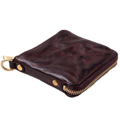 Cool Black Leather Mens billfold Biker Chain Wallet Coffee Bifold Zipper Biker Chain Wallet For Men - iwalletsmen