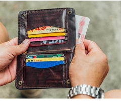 Cool Coffee Leather Mens Vertical Bifold Small Wallet Front Pocket Bifold billfold Wallet For Men - iwalletsmen