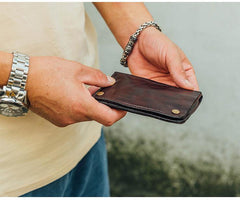 Cool Coffee Leather Mens Vertical Bifold Small Wallet Front Pocket Bifold billfold Wallet For Men - iwalletsmen