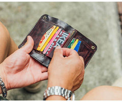 Cool Coffee Leather Mens Vertical Bifold Small Wallet Front Pocket Bifold billfold Wallet For Men - iwalletsmen