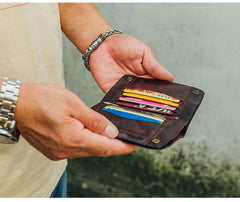 Cool Coffee Leather Mens Vertical Bifold Small Wallet Front Pocket Bifold billfold Wallet For Men - iwalletsmen
