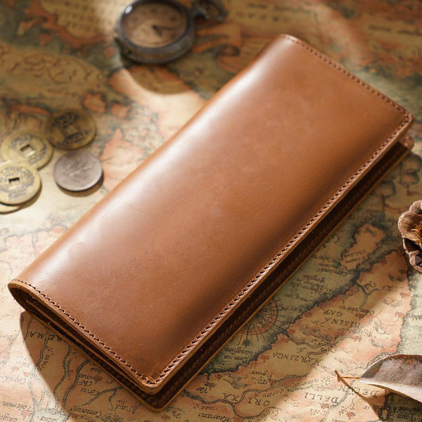 Cool Black Mens Leather Bifold Long Wallets Checkbook Wallet for Men with Coin Holder - iwalletsmen
