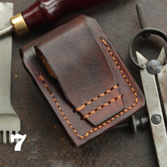 Cool Skull Brown Leather Mens Holster Zippo Lighter Cases Standard Zippo Lighter Holder Belt Clip For Men - iwalletsmen