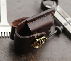Cool Skull Brown Leather Mens Holster Zippo Lighter Cases Standard Zippo Lighter Holder Belt Clip For Men - iwalletsmen