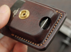 Cool Skull Brown Leather Mens Holster Zippo Lighter Cases Standard Zippo Lighter Holder Belt Clip For Men - iwalletsmen