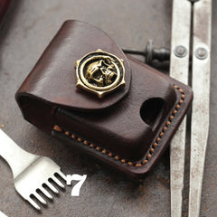 Cool Skull Brown Leather Mens Holster Zippo Lighter Cases Standard Zippo Lighter Holder Belt Clip For Men - iwalletsmen