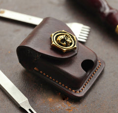 Cool Skull Brown Leather Mens Holster Zippo Lighter Cases Standard Zippo Lighter Holder Belt Clip For Men - iwalletsmen