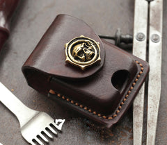 Cool Skull Brown Leather Mens Holster Zippo Lighter Cases Standard Zippo Lighter Holder Belt Clip For Men - iwalletsmen