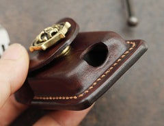 Cool Skull Brown Leather Mens Holster Zippo Lighter Cases Standard Zippo Lighter Holder Belt Clip For Men - iwalletsmen