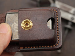 Cool Skull Brown Leather Mens Holster Zippo Lighter Cases Standard Zippo Lighter Holder Belt Clip For Men - iwalletsmen