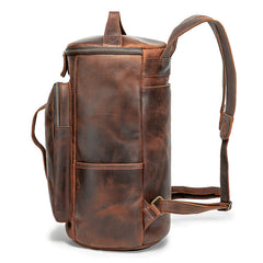 Vintage Mens Leather Barrel Backpack Barrel Travel Backpack Tan School Backpack For Men - iwalletsmen