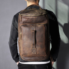 cool leather backpacks for men​ Dark Brown Leather Travel Backpack Mens Leather Laptop Backpacks Large Leather Backpack for Men