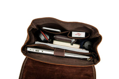 Cool Dark Brown Mens Leather College Backpack Laptop Backpack Red Brown Travel Backpack for Men - iwalletsmen