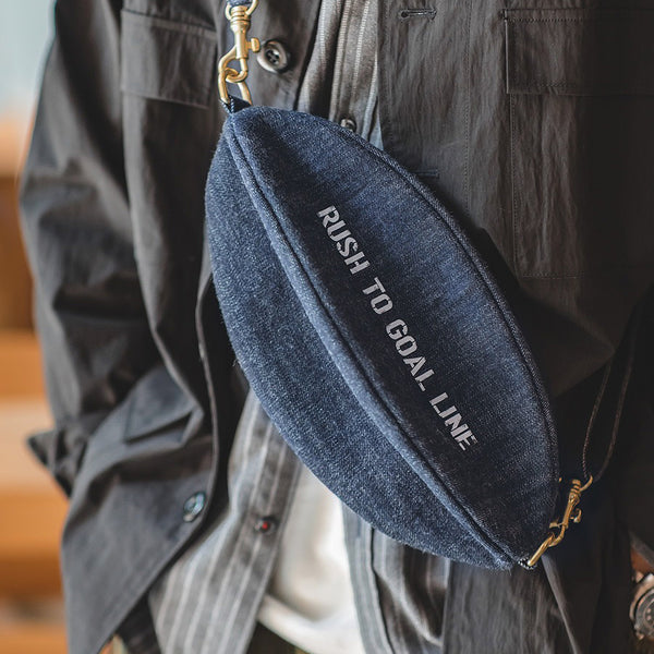 Cool Denim Men's American Football Sling Bag Sling Backpack Unique Sling Crossbody Pack For Men