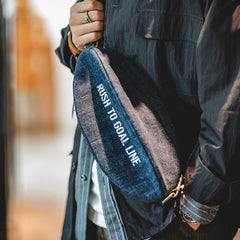 Cool Denim Men's American Football Sling Bag Sling Backpack Unique Sling Crossbody Pack For Men