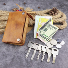Brown Leather Key Case Key Wallet Men's Dark Coffee Key Holder Red Card Holder For Men - iwalletsmen