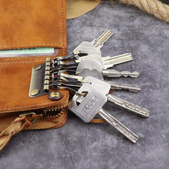 Brown Leather Key Case Key Wallet Men's Dark Coffee Key Holder Red Card Holder For Men - iwalletsmen