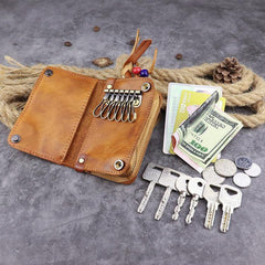 Brown Leather Key Case Key Wallet Men's Dark Coffee Key Holder Red Card Holder For Men - iwalletsmen