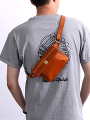 Cool Handmade Brown Leather Men Fanny Pack Hip Bag Bum Pack Waist Bag Chest Bag For Men - iwalletsmen