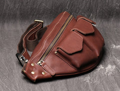 Cool Large Leather Fanny Pack Belt Bag Mens Hip Pack Coffee Waist Bag Sling Bags For Men