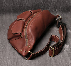 Cool Large Leather Fanny Pack Belt Bag Mens Hip Pack Coffee Waist Bag Sling Bags For Men