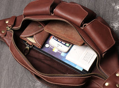 Cool Large Leather Fanny Pack Belt Bag Mens Hip Pack Coffee Waist Bag Sling Bags For Men