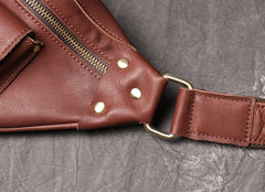 Cool Large Leather Fanny Pack Belt Bag Mens Hip Pack Coffee Waist Bag Sling Bags For Men
