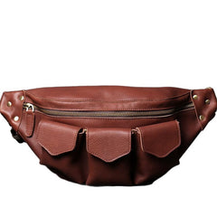 Cool Large Leather Fanny Pack Belt Bag Mens Hip Pack Coffee Waist Bag Sling Bags For Men