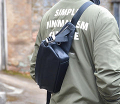 Cool Leather Black Fanny Pack Men's Black Chest Bag Hip Bag Fanny Bag Waist Bag For Men - iwalletsmen