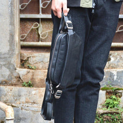 Cool Leather Black Fanny Pack Men's Black Chest Bag Hip Bag Fanny Bag Waist Bag For Men - iwalletsmen