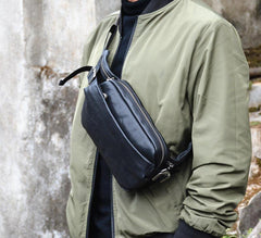 Cool Leather Black Fanny Pack Men's Black Chest Bag Hip Bag Fanny Bag Waist Bag For Men - iwalletsmen