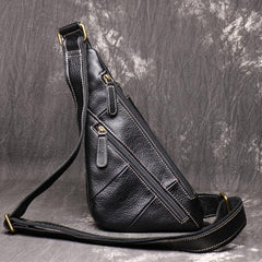 Cool Leather Black Sling Bag Men's Small Sling Pack Coffee Sling Backpack Small Courier Bag For Men - iwalletsmen