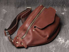 Cool Leather Fanny Pack Belt Bag Mens Hip Pack Coffee Waist Bag Sling Bags For Men