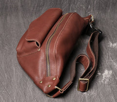Cool Leather Fanny Pack Belt Bag Mens Hip Pack Coffee Waist Bag Sling Bags For Men