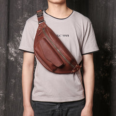 Cool Leather Fanny Pack Belt Bag Mens Hip Pack Coffee Waist Bag Sling Bags For Men