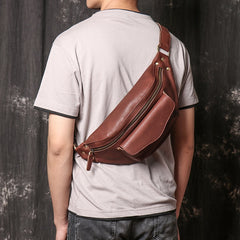 Cool Leather Fanny Pack Belt Bag Mens Hip Pack Coffee Waist Bag Sling Bags For Men