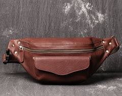 Cool Leather Fanny Pack Belt Bag Mens Hip Pack Coffee Waist Bag Sling Bags For Men