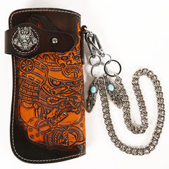 Cool Leather Japanese Samurai Tooled Biker Wallet Handmade Chain Wallet for Men