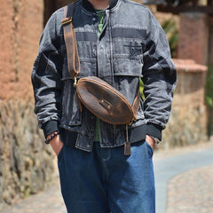 Leather Sling Bag Men's American Football Brown Sling Backpack Unique Sling Crossbody Pack For Men