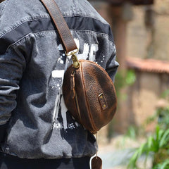 Leather Sling Bag Men's American Football Brown Sling Backpack Unique Sling Crossbody Pack For Men