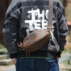 Leather Sling Bag Men's American Football Brown Sling Backpack Unique Sling Crossbody Pack For Men