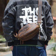 Cool Leather Men's American Football Sling Bag Sling Backpack Unique Sling Crossbody Pack For Men